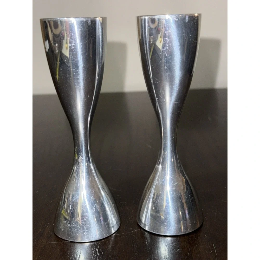 Nambe Pair of Flare Candlestick Holders 5.5